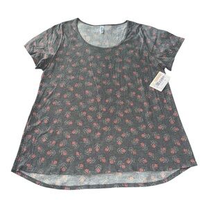 LulaRoe LLR Vintage Faded Style Red Teal Gray Abstract Classic T Plus Size 3X